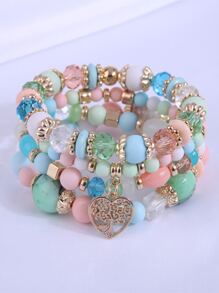 4 件树形细节心形串珠手链 情人节、妈妈、母亲、母亲节、礼物 - 彩色 - 查看 2