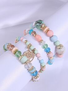 4 件树形细节心形串珠手链 情人节、妈妈、母亲、母亲节、礼物 - 彩色 - 查看 3