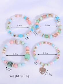4 件树形细节心形串珠手链 情人节、妈妈、母亲、母亲节、礼物 - 彩色 - 查看 4
