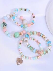 4 件树形细节心形串珠手链 情人节、妈妈、母亲、母亲节、礼物 - 彩色 - 查看 5