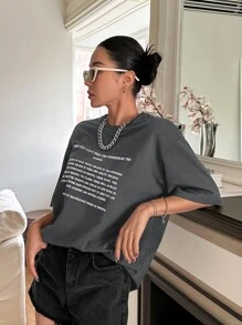 DAZY Áo thun nữ Slogan Giải trí - Màu xám đen - Xem 1