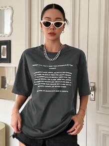DAZY Áo thun nữ Slogan Giải trí - Màu xám đen - Xem 2
