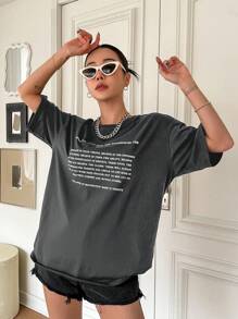 DAZY Áo thun nữ Slogan Giải trí - Màu xám đen - Xem 3