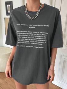 DAZY Áo thun nữ Slogan Giải trí - Màu xám đen - Xem 4