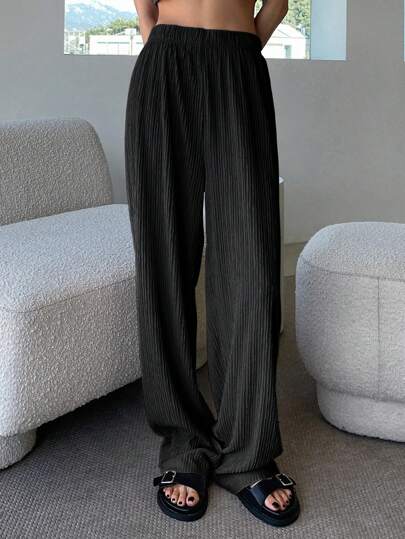 DAZY Solid Elastic Waist Wide Leg Pants