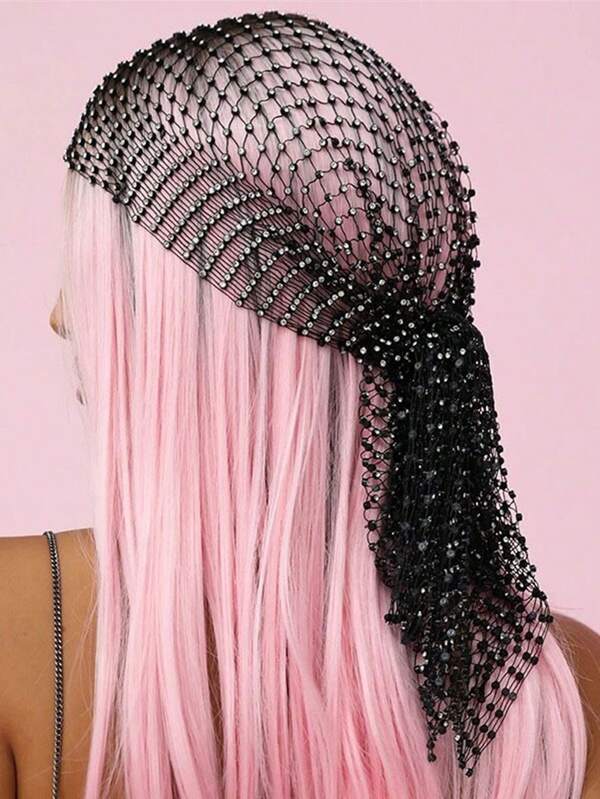 1 pieza Sombrero de moda con decoración de rhinestones y calado, para decoración elegante de mujer, accesorios para el cabello, turbante, diadema, banda para el cabello para otoño e invierno, para atuendos de vacaciones, pañuelo elegante suave para mujer