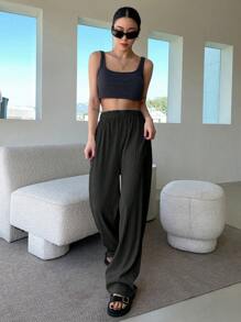 DAZY Damskie Spodnie Prosty Casual - Czarne - Zobacz 4