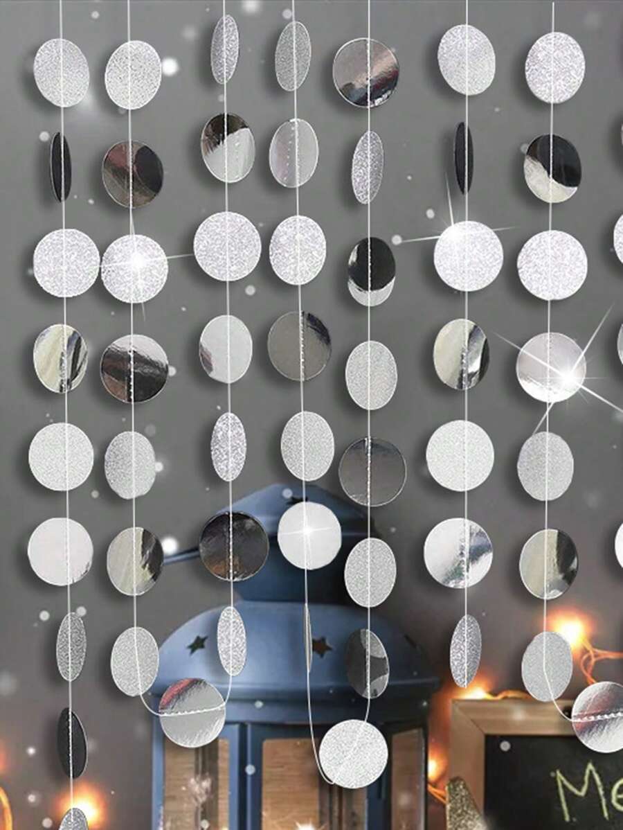 1pc 4M Paper Tassel Curtain, Modern Disc Decor Fringe Rain Curtain For Party,Christmas - Silver - View 1