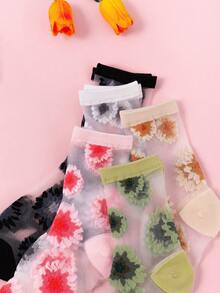 5pairs Women Floral Pattern Fashionable Crew Socks, For Summer - Multicolor - View 3