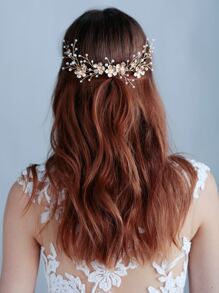 1入組女士花朵和珍珠裝飾時尚新娘髮夾，裝飾優雅頭飾