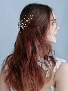 1入組女士花朵和珍珠裝飾時尚新娘髮夾，裝飾優雅頭飾