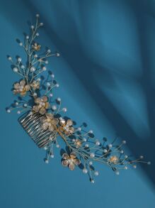 1入組女士花朵和珍珠裝飾時尚新娘髮夾，裝飾優雅頭飾