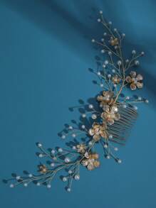 1入組女士花朵和珍珠裝飾時尚新娘髮夾，裝飾優雅頭飾