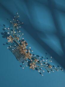 1入組女士花朵和珍珠裝飾時尚新娘髮夾，裝飾優雅頭飾