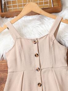 Girls Fold Pleated Button Front Cami Dress - Apricot - View 4