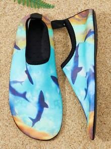 Sporty Aqua Shoes For Women, Fish Pattern Slip-on Polyester Water Shoes - Multicolor - View 1