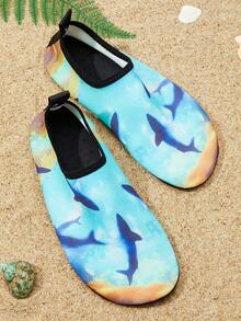 Sporty Aqua Shoes For Women, Fish Pattern Slip-on Polyester Water Shoes - Multicolor - View 2