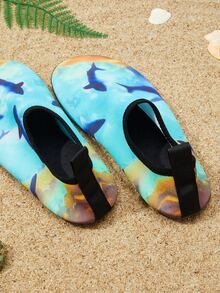 Sporty Aqua Shoes For Women, Fish Pattern Slip-on Polyester Water Shoes - Multicolor - View 3