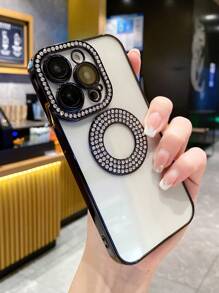 水鑽裝飾磁性透明手機殼 - 黑色 - 查看 2