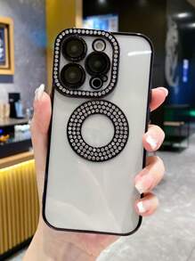 水鑽裝飾磁性透明手機殼 - 黑色 - 查看 4