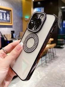 水鑽裝飾磁性透明手機殼 - 黑色 - 查看 5