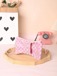 Metoo Tiramitu Girls Crossbody Bag Plaid Pattern Bow Shaped - Pink - View 1