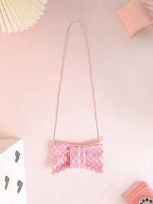 Metoo Tiramitu Girls Crossbody Bag Plaid Pattern Bow Shaped - Pink - View 2