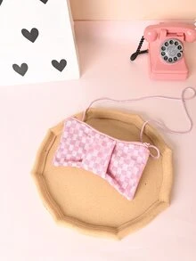 Metoo Tiramitu Girls Crossbody Bag Plaid Pattern Bow Shaped - Pink - View 3