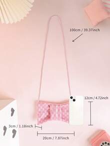 Metoo Tiramitu Girls Crossbody Bag Plaid Pattern Bow Shaped - Pink - View 4