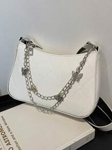 小眾簡約時尚百搭洋氣肩包蝴蝶結鏈菱形腋下包