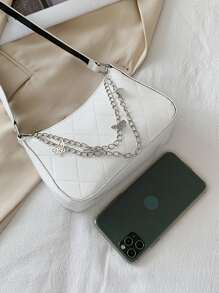 小眾簡約時尚百搭洋氣肩包蝴蝶結鏈菱形腋下包