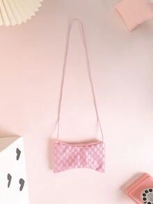 Metoo Tiramitu Girls Crossbody Bag Plaid Pattern Bow Shaped - Pink - View 5