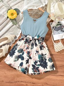 SHEIN Áo liền quần Gái Cắt ra Gân đan Nhiệt đới Boho - Nhiều màu - Xem 1