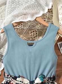 SHEIN Áo liền quần Gái Cắt ra Gân đan Nhiệt đới Boho - Nhiều màu - Xem 3