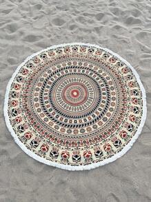 Swim Vcay Allover Print Tassel Trim Beach Blankets - Multicolor - View 1