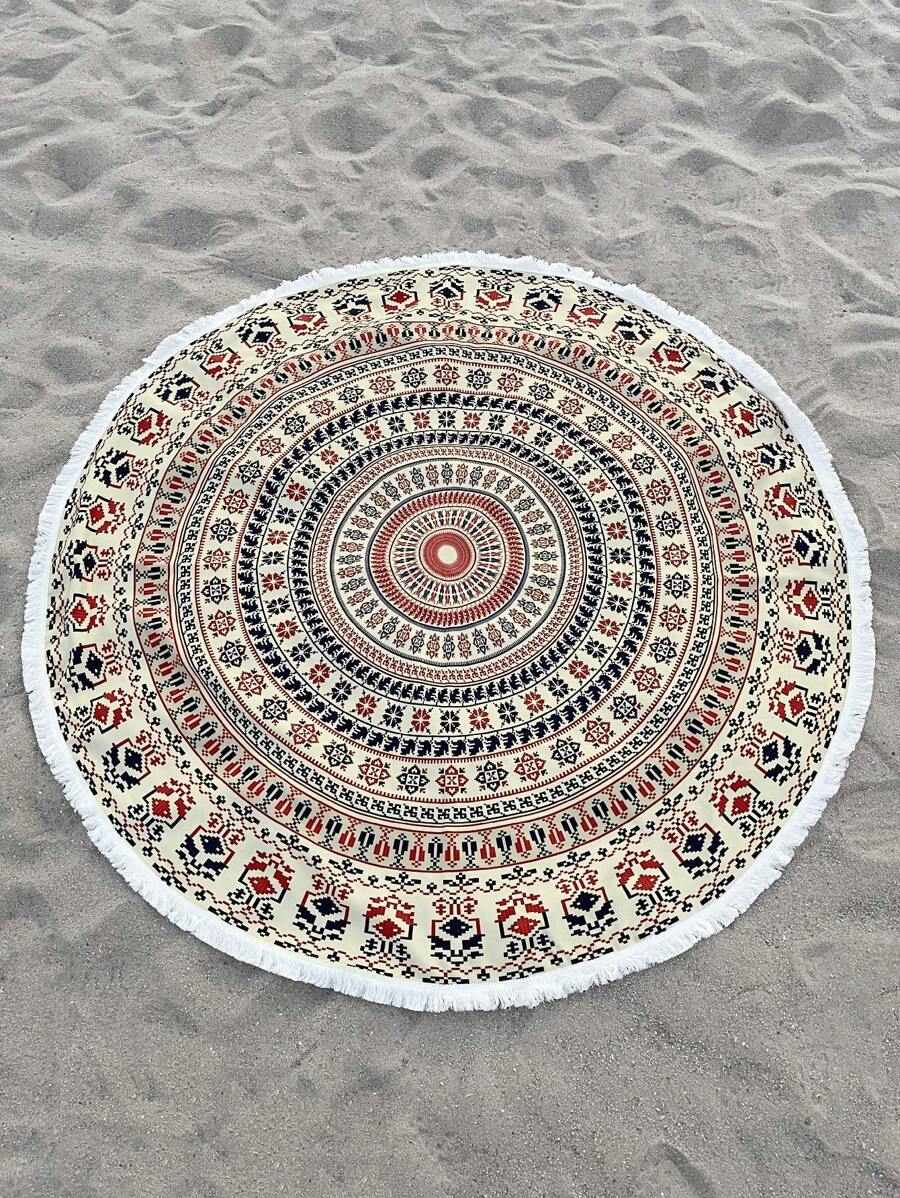 Swim Vcay Allover Print Tassel Trim Beach Blankets - Multicolor - View 1