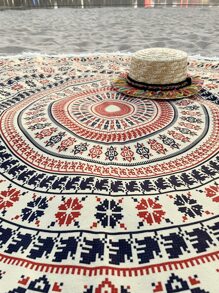 Swim Vcay Allover Print Tassel Trim Beach Blankets - Multicolor - View 3