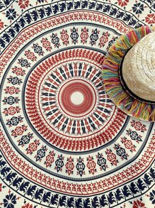 Swim Vcay Allover Print Tassel Trim Beach Blankets - Multicolor - View 4