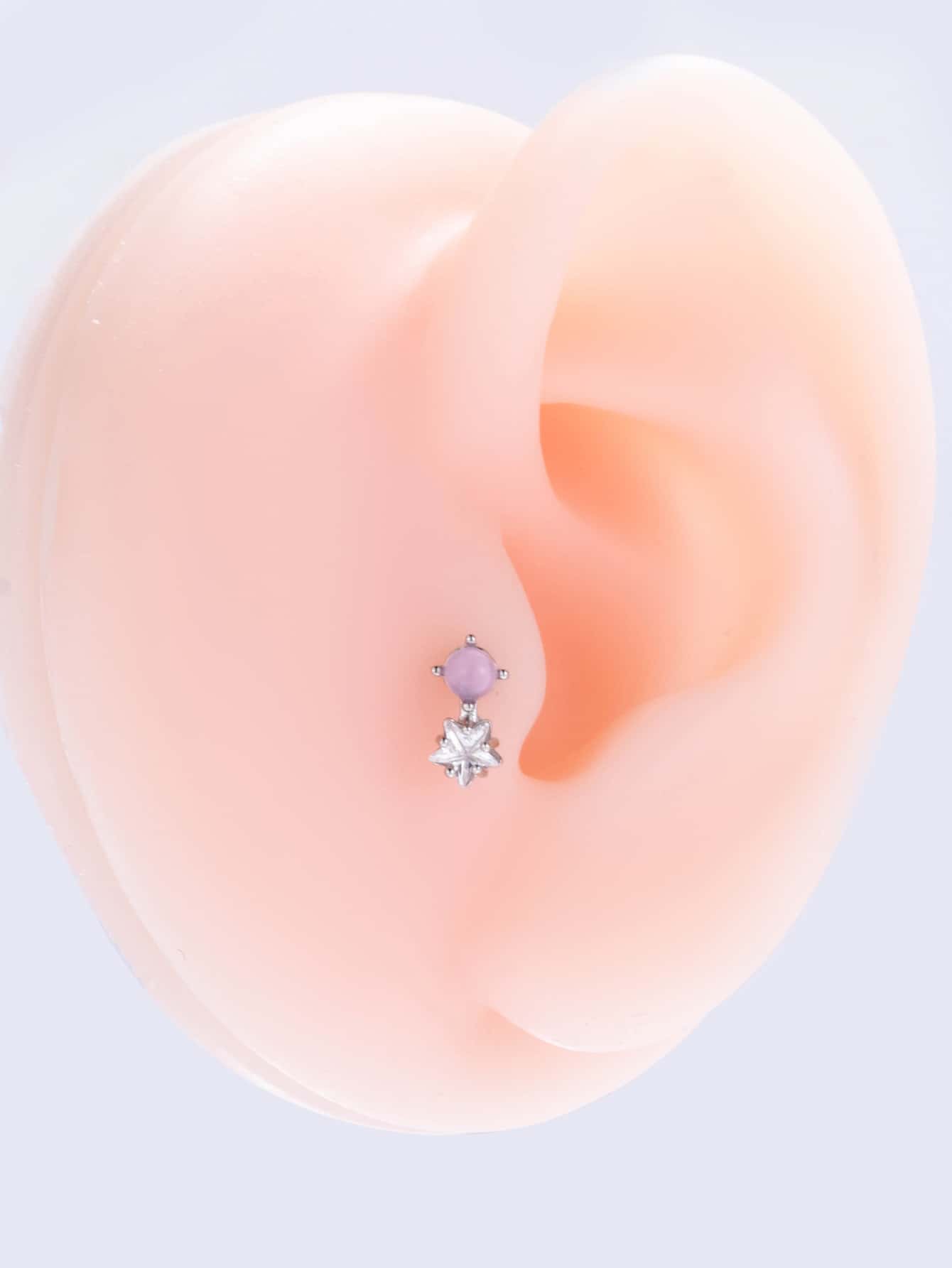 1入組方晶鋯石星形裝飾耳釘 - 銀色 - 查看 1