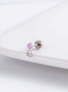 1入組方晶鋯石星形裝飾耳釘 - 銀色 - 查看 2