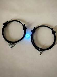 2pcs Couple Luminous Wings & Heart Decor Charm Bracelets - Multicolor - View 1