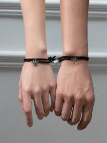 2pcs Couple Luminous Wings & Heart Decor Charm Bracelets - Multicolor - View 2