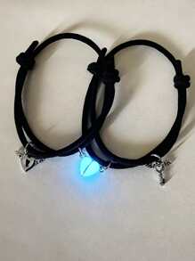 2pcs Couple Luminous Wings & Heart Decor Charm Bracelets - Multicolor - View 4