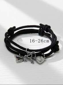 2pcs Couple Luminous Wings & Heart Decor Charm Bracelets - Multicolor - View 5