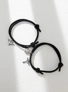 2pcs Couple Luminous Wings & Heart Decor Charm Bracelets - Multicolor - View 6