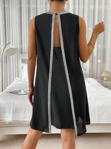 SHEIN Privé Contrast Tape Split Back Tank Dress - Black - View 1