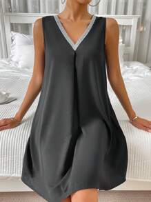 SHEIN Privé Contrast Tape Split Back Tank Dress - Black - View 5