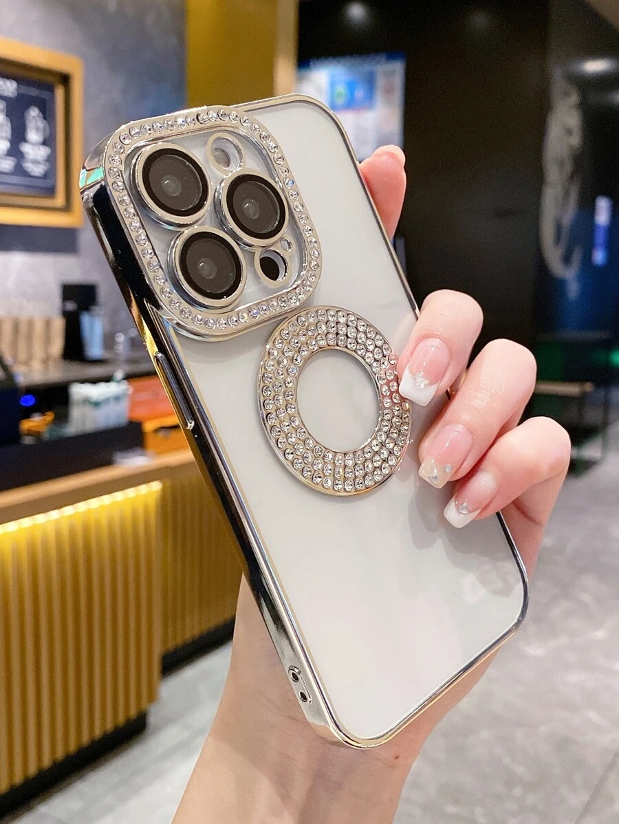 Funda de celular transparente con diseño de diamante de imitación magnético