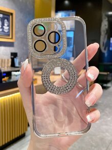 Funda de celular transparente con diseño de diamante de imitación magnético - Plateado - Ver 3