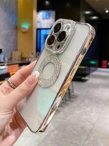 Funda de celular transparente con diseño de diamante de imitación magnético - Plateado - Ver 4